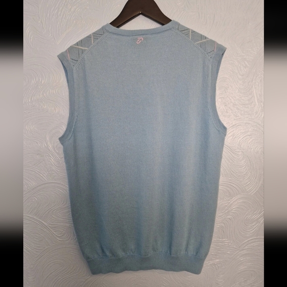 Mens Size L Blue 100% Merino Wool Golf Diamond Argyle Sweater Vest Waistcoat - Picture 4 of 7